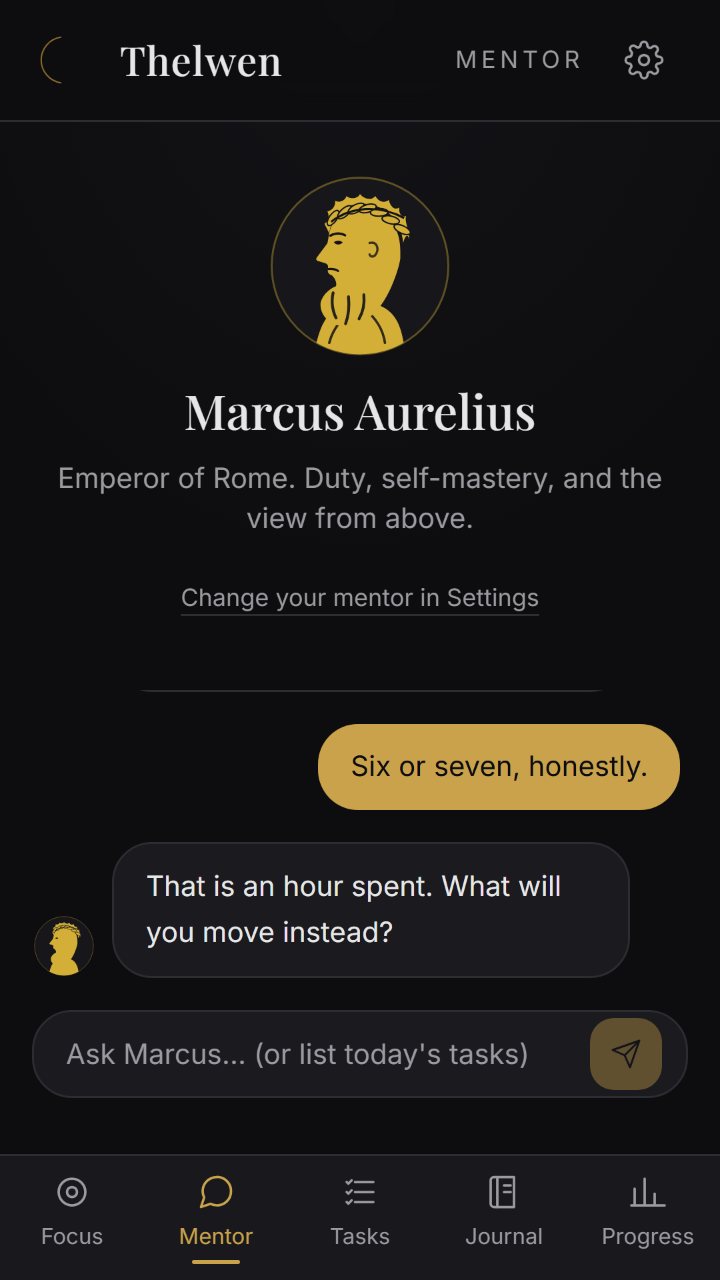 Thelwen's Mentor screen.